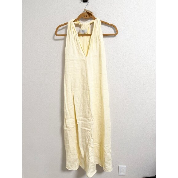 Banana Republic Linen Midi Dress Trapeze V Neck Sleeveless Butter Yellow Small - Picture 2 of 8